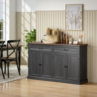 HOMCOM - Buffet 55,1 po L avec station de charge - grain de bois noir-Deux étagères avec 3 options de hauteur vous permettent de personnaliser le rangement pour les appareils et essentiels de cuisine 