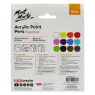 Mont Marte - Feutres acryliques Signature - Pointe fine 1 mm - Assortis - Lot de 12-Conçu pour le carton, la toile, les pierres, la poterie, le plastique, le métal et le papier, et peut également être utilisé sur des peintures acryliques, à la gouache et à l'aquarelle sèches