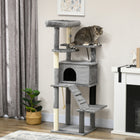 PawHut - Arbre à chat 58 po avec poteaux à griffer, lit, maison, jouets - gris-La maison et le lit offrent des endroits confortables pour se détendre et faire la sieste 