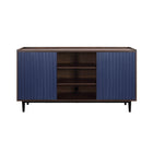 Manhattan Comfort - Buffet Duane 150 cm style mid-century moderne - marron foncé et bleu marine-Buffet et enfilade style milieu du siècle pour salle à manger et salon