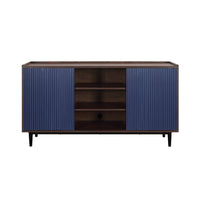 Manhattan Comfort - Buffet Duane 150 cm style mid-century moderne - marron foncé et bleu marine-Buffet et enfilade style milieu du siècle pour salle à manger et salon