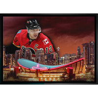 Jarome Iginla 20x29 Flames Skyline-H - Toile encadree - 31" x 22"-Impression sur toile de qualité supérieure avec bordures enveloppées