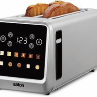 Salton - grille-pain tactile à longues fentes - 4 tranches acier inoxydable-Plus besoin de se poser de questions ! choisissez parmi 6 réglages de brunissage précis 