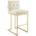 Modway - Privy Acier inoxydable doré Performance Velvet Tabouret de bar - Ivoire d’or - Ensemble de 2-Base géométrique en acier inoxydable doré
