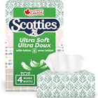 Scotties - Ultra Soft avec lotion, mouchoirs à 3 épaisseurs à l'aloès et à la vit E - Paquet de 4-Mouchoirs luxueux à 3 plis : conçus pour la douceur et l'absorption, ces mouchoirs sont parfaits pour ceux qui apprécient le confort