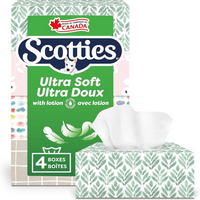 Scotties - Ultra Soft avec lotion, mouchoirs à 3 épaisseurs à l'aloès et à la vit E - Paquet de 4-Mouchoirs luxueux à 3 plis : conçus pour la douceur et l'absorption, ces mouchoirs sont parfaits pour ceux qui apprécient le confort