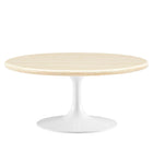 Modway - Lippa Rond de 36 po Faux travertin Table basse, Travertin blanc-Travertin artificiel