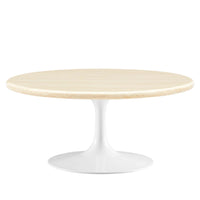 Modway - Lippa Rond de 36 po Faux travertin Table basse, Travertin blanc-Travertin artificiel