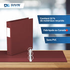 Davis Group Super économie, Reliure à anneaux ronds 1.5 po, paquet de 6 – Burgundy-Polypropylène sans PVC