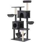 PawHut - Arbre à chat 66 po avec 2 condos à porte, grands hamacs - gris foncé-Cette tour pour chat à plusieurs niveaux avec deux condos offre des heures de jeu et d'exploration infinies 