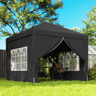 Outsunny - Tente de réception d'extérieur pliante 10 pi l x 10 pi L avec sac de transport, noir-Partie du toit avec sous-couche gris clair pour réduire les rayons UV et la chaleur