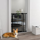 PawHut - Barrière pour animaux de compagnie 29"-34" avec porte à pression pour escaliers - Noir-Système de double verrouillage pour une sécurité supplémentaire