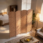 HOMCOM - Paravent à 4 panneaux tissé main, autoportant, pour bureau à domicile – Naturel-Structure en bois de peuplier massif ornée de motifs croisés de style « ferme » (farmhouse), alliant robustesse et charme rustique 
