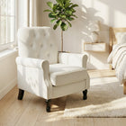 HOMCOM - Fauteuil d’appoint moderne mi-siècle avec assise épaisse rembourrée pour chambre - blanc crème-Style moderne mi-siècle avec accoudoirs roulés, capitonnage à boutons et pieds en bois tourné    
