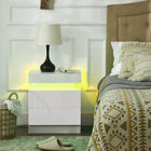 HOMCOM - Table de chevet avec 2 tiroirs - blanc-Réglez votre lampe LED alimentée par USB via l’interrupteur en ligne ou l’application Bluetooth pour plus de commodité 