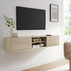 Modway - Render 70 po Faux travertin Meuble téléviseur multimédia mural, Travertin-Console de divertissement