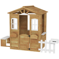 Outsunny - Maisonnette d'extérieur pour enfants avec porte et fenêtres - Jaune-Une boîte aux lettres, des supports pour pots de fleurs, une clôture, une station de service sont inclus pour une véritable expérience de jeu 