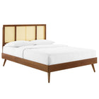 Modway - Kelsea Canne et bois Lit à plateforme complet avec pieds écartés, Noyer-Rubberwood Legs