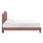 Modway - Juniper Chenal Touffé Performance Velvet Lit de plateforme King, Rose poussiéreuse-Poutre centrale renforcée et jambes de soutien