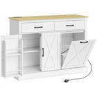 HOMCOM - Buffet style ferme à bascule pour poubelle avec station de charge et rangement à déchets dissimulé - blanc-Deux prises CA, un port USB et un port USB-C pour charger facilement vos appareils. Trou pour câble à l’arrière pour la gestion des fils 