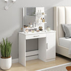 HOMCOM - Coiffeuse avec miroir et étagères - 35,4 po L x 15 po l x 54,3 po H - blanc-Livré avec une armoire à porte, un tiroir pratique, trois étagères de rangement ouvertes et un compartiment ouvert 
