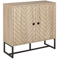 HOMCOM - Buffet moderne 31,5 po L - naturel-Le motif en chevrons sur les quatre portes apporte un attrait visuel saisissant 
