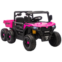 Qaba - Camion électrique 24V 4WD pour enfants avec 6 roues, 2 places et benne basculante - rose-Puissant 4x4 24V avec batterie 7AH, roule à 2,5–3,7 mph (4-6 km/h) pour s’amuser dans le jardin 