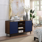Manhattan Comfort - Buffet Duane 150 cm style mid-century moderne - marron foncé et bleu marine-Comprend 3 étagères centrales avec fonctionnalités réglables et 2 étagères latérales Total de 7 espaces d’étagères