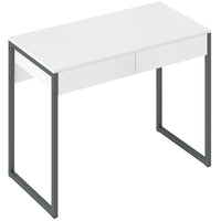 HOMCOM - Bureau d'ordinateur haut brillant avec 2 tiroirs - 39,4 po L x 19,7 po l x 29,5 po H - blanc et gris-Présente une finition brillante, illuminant votre espace avec une touche moderne et élégante