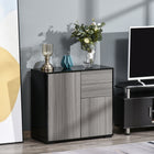HOMCOM - Buffet latéral haute brillance 31,1 po L avec 2 tiroirs - gris et noir-Convient pour le salon, la salle à manger et le bureau 