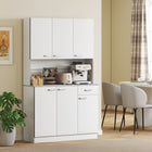 HOMCOM - Buffet de cuisine autoportant moderne avec vaisselier - blanc-Étagères réglables permettant de stocker des objets plus volumineux, sans se soucier de leur adaptation 
