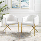 Modway - Savour Performance Velvet Fauteuil à manger d’accent Ensemble de 2 - Blanc-Velours de performance résistant aux taches