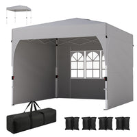 Outsunny - Tente auvent pliante 9.6 pi l x 9.6 pi L avec 3 parois latérales - Installation facile à 1 bouton - Gris clair-Tissu Oxford 210D avec revêtement argenté pour une protection solaire UPF50+