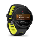 Garmin - Forerunner 170 - Noir avec bracelet noir/jaune Amp-Les fonctions d'entraînement avancées vous permettent de déterminer si vous êtes prêt à courir grâce à la préparation à l'entraînement, de savoir si vos séances sont productives grâce au statut d'entraînement, et de comprendre le bénéfice principal de vos séances grâce à l'effet d'entraînement