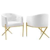 Modway - Savour Performance Velvet Fauteuil à manger d’accent Ensemble de 2 - Blanc-Fauteuil à manger à touffes