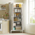 HOMCOM - Armoire de cuisine avec lumière LED à capteur - blanc-Rangement à six niveaux dans deux armoires pour stocker des articles de garde-manger et plus encore 