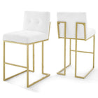 Modway - Privy Acier inoxydable doré Tissu rembourré Tabouret de bar - Or Blanc - Ensemble de 2-Ensemble de tabourets de bar Glam Deco de 2
