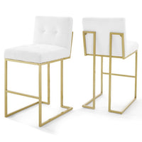Modway - Privy Acier inoxydable doré Tissu rembourré Tabouret de bar - Or Blanc - Ensemble de 2-Ensemble de tabourets de bar Glam Deco de 2