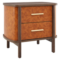 Modway - Coralie 2 tiroirs Cuir végétalien courbé Table de chevet, Noyer Tan-Table de chevet moderne du milieu du siècle