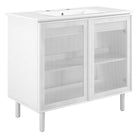Modway - Calla 36" perforé Métal Vanette de salle de bain - Blanc blanc-Portes en métal perforé