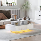 HOMCOM - Table basse moderne avec lumières LED - blanc brillant-Plateau spacieux et étagère ouverte pour un rangement facile d'accès