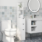HOMCOM - Armoire de salle de bain étroite avec tiroir et étagères ouvertes - blanc-Comprend 2 étagères ouvertes, 2 tiroirs inférieurs et une armoire  