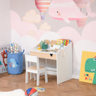 Qaba - Ensemble bureau et chaise pour enfants avec tiroir de rangement coulissant pour 6-10 ans - blanc et naturel-Tiroir coulissant et étagère pour le rangement  
