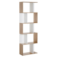 HOMCOM - Étagère géométrique à 5 niveaux pour bureau à domicile et salon - blanc-La bibliothèque moderne en forme de S offre cinq étagères disposées en niveaux pour un affichage pratique dans votre maison ou bureau 