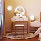 HOMCOM - Coiffeuse avec miroir rond - 31,5 po L x 15,7 po l x 52 po H - blanc-Couleur : Blanc, Or 