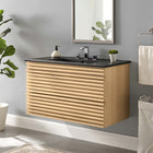 Modway - Render Support mural de 36" Vanette de salle de bain - Noir de chêne-Coiffeuse à grains de noyer