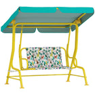 Qaba - Banc-balançoire hamac de patio pour enfants 2 places avec ceintures de sécurité, auvent réglable - jungle animal - vert-Cadre en A robuste en acier avec pieds antidérapants offrant une stabilité supérieure 