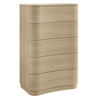 Modway - Mirae 5 tiroirs Commode courbe, Chêne léger à la brosse-Coffre vertical à 5 tiroirs