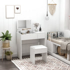HOMCOM - Coiffeuse avec miroir rabattable et tabouret rembourré - 31,5 po L x 15,7 po l x 31,1 po H - blanc-Design 2-en-1, peut servir à la fois de coiffeuse et de bureau d’écriture 