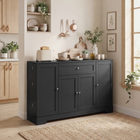 HOMCOM - Buffet moderne 55 po avec tiroir et étagères latérales de rangement - noir-Les étagères réglables assurent un rangement personnalisé pour tous vos besoins 
